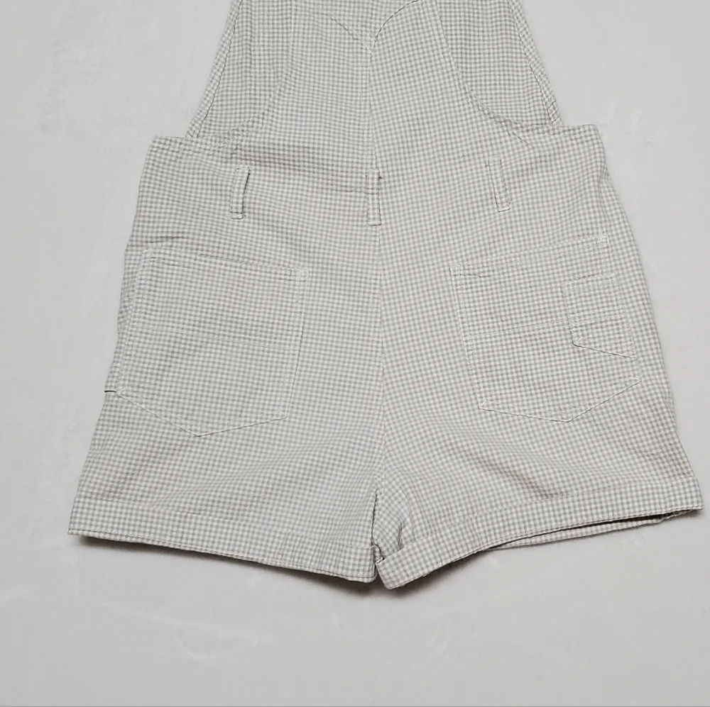 VINTAGE No Boundaries Seafaom Green Checked Side Button Shorts Overalls Romper